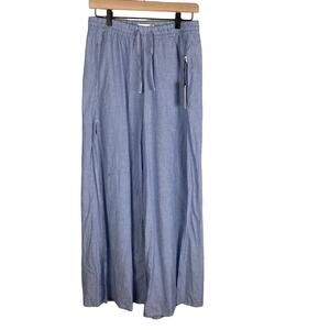 Onia Chloe Blue and White Seersucker Wide Leg Pant